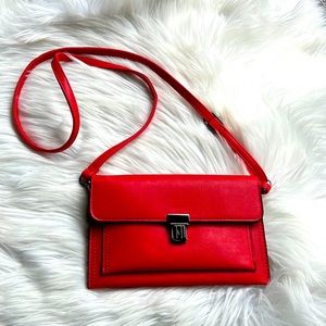 Red Crossbody Clutch Bag Push Lock Removable Strap Multi-pocket Wallet